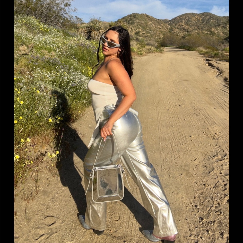 Galactic Glide Straight Leg Pants in Metallic Silver